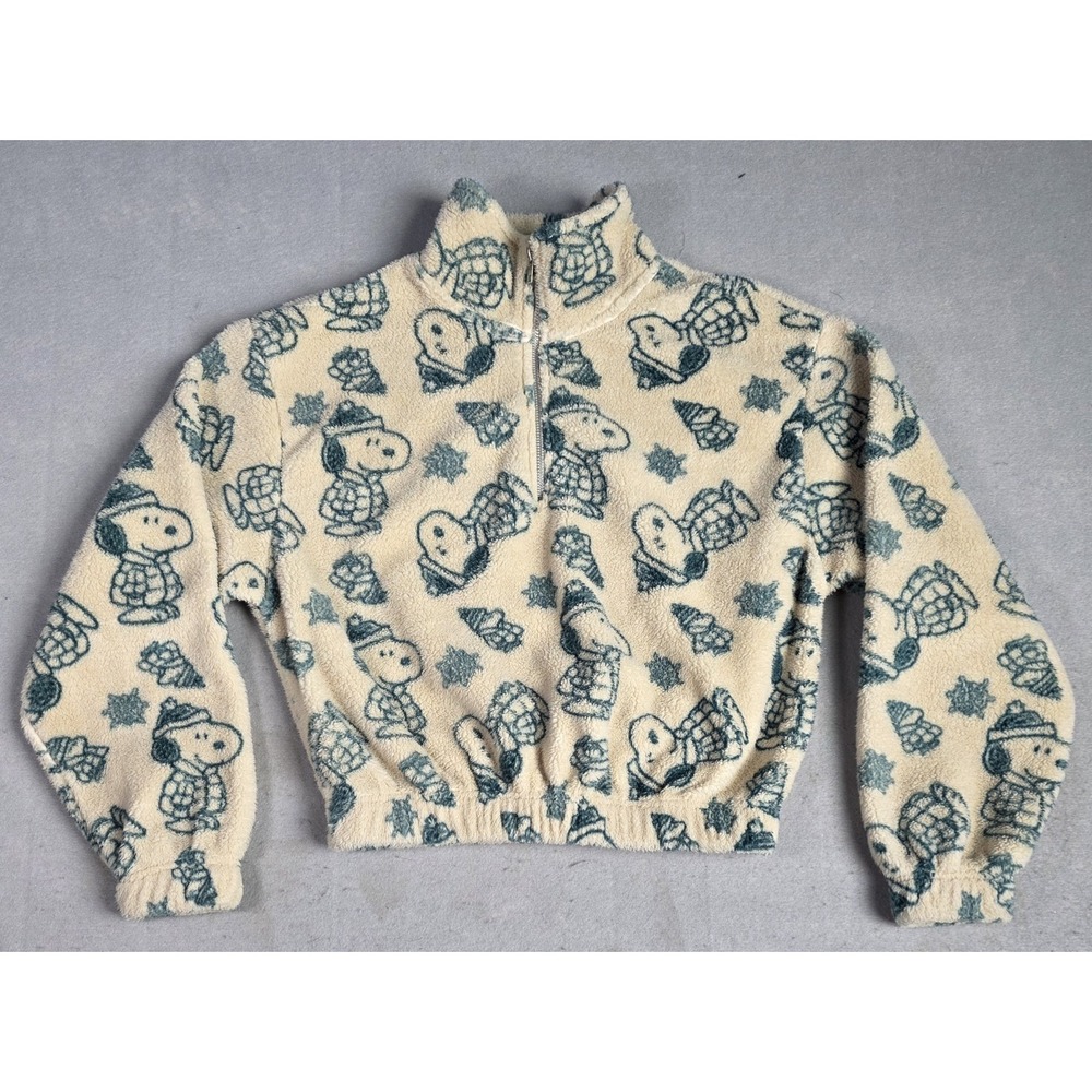 Women's Peanuts Snoopy Sherpa Fleece Pullover Quarter Zip MEDIUM Warm Winter